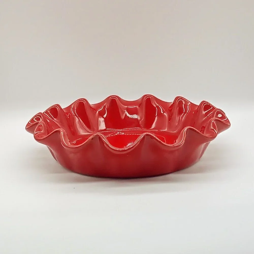 Emile Henry Red Ceramic Ruffled Pie Dish NWT